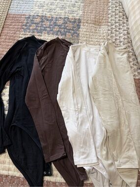 Basic Long Sleeve Bodysuits — Black, Chocolate Brown, White, Beige
